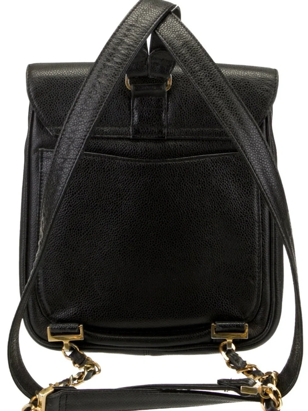 Authentic Chanel Black Caviar Leather Backpack with Gold CC Twist Lock